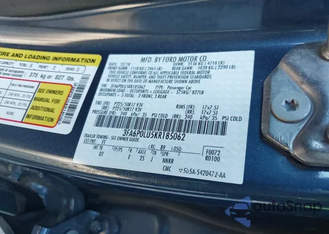 2019 Ford Fusion Hybrid Se z USA, uszkodzony, nr VIN 3FA6P0LU5KR185062